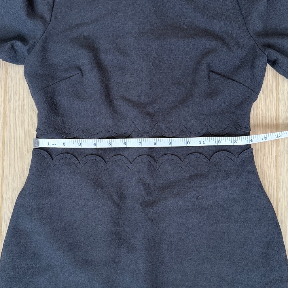 Banana Republic Scalloped Waist 3/4 Sleeve Sheath Midi Dress, Charcoal Gray - Picture 7 of 13